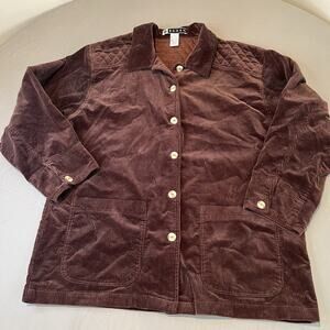 Oversized Corduroy Button Up Chore Barn Jacket Womens Medium Baggy Quilted Brown